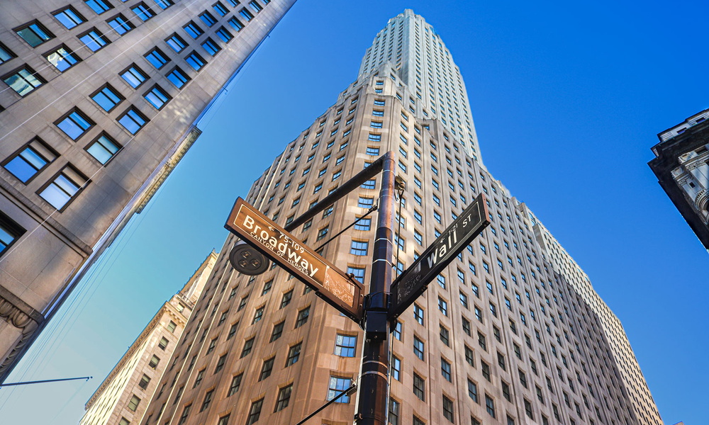 Broadway and Wall Street sign in New York