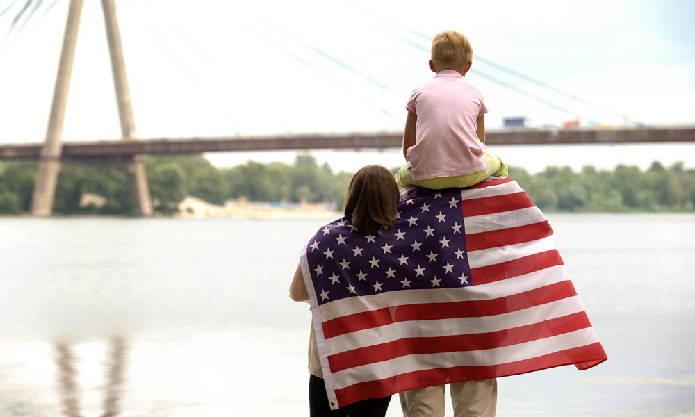 Family with American Flag